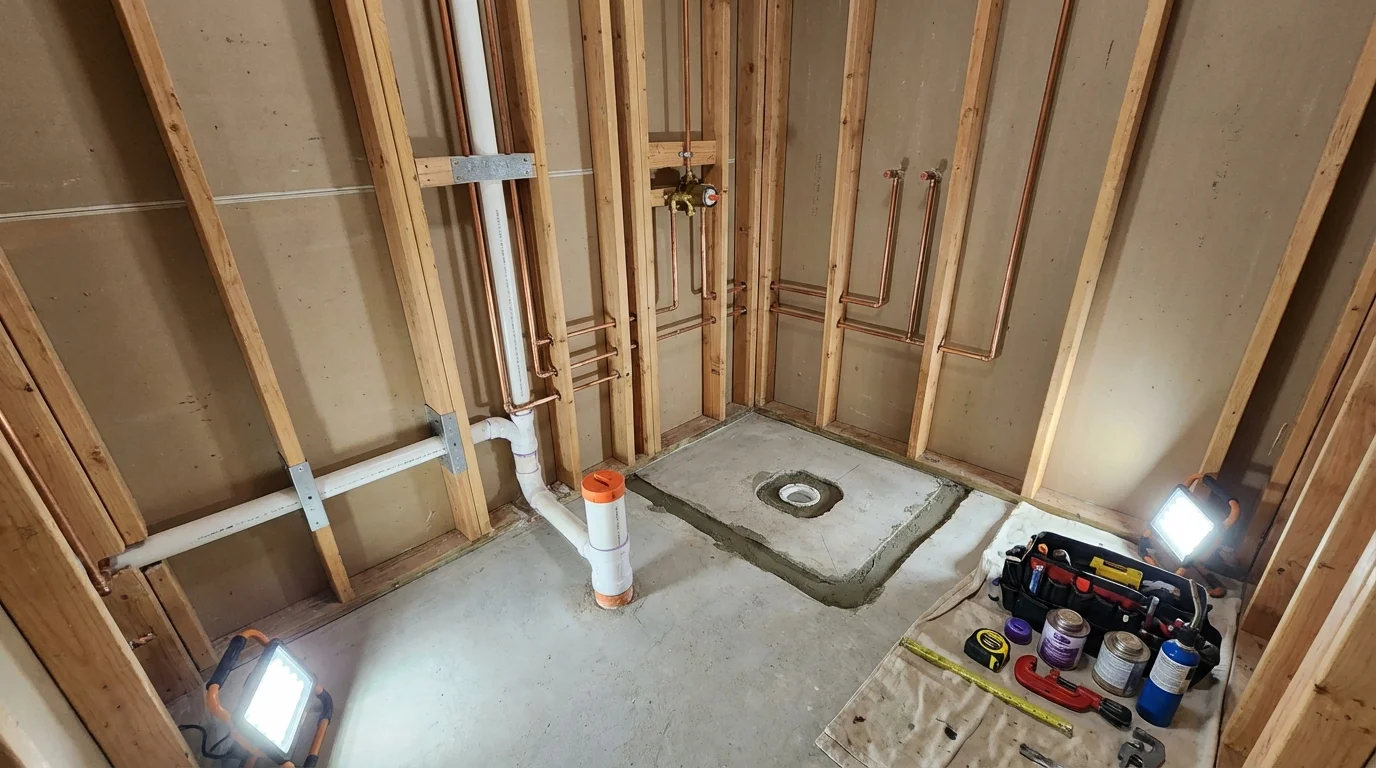 Bathroom rough-in plumbing during remodel by Johns Plumbing LLC in Vincentown