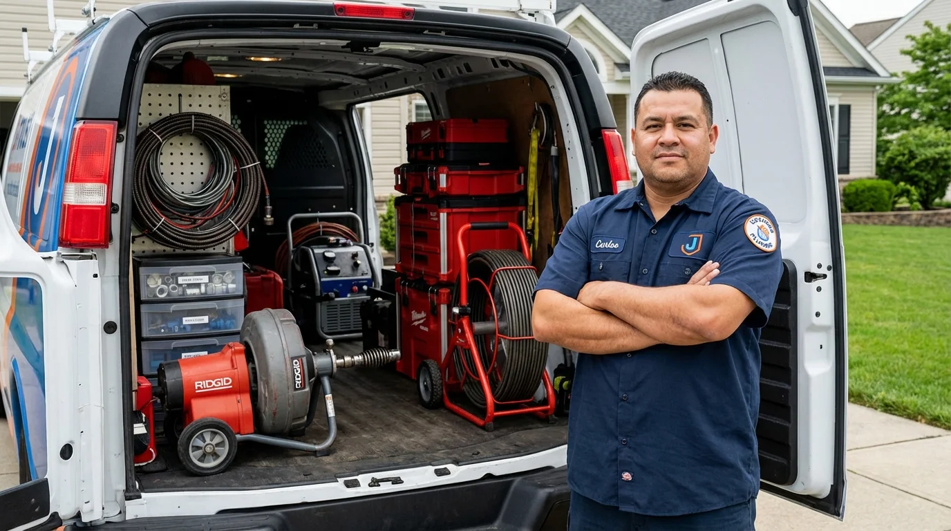 Professional drain cleaning equipment and Johns Plumbing LLC plumber in Vincentown