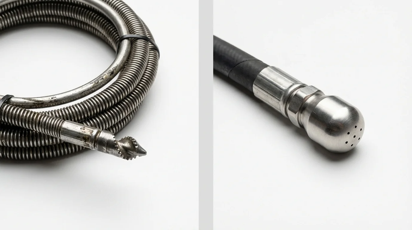 Drain snake cable and hydro jetting nozzle used for drain cleaning in Vincentown, NJ