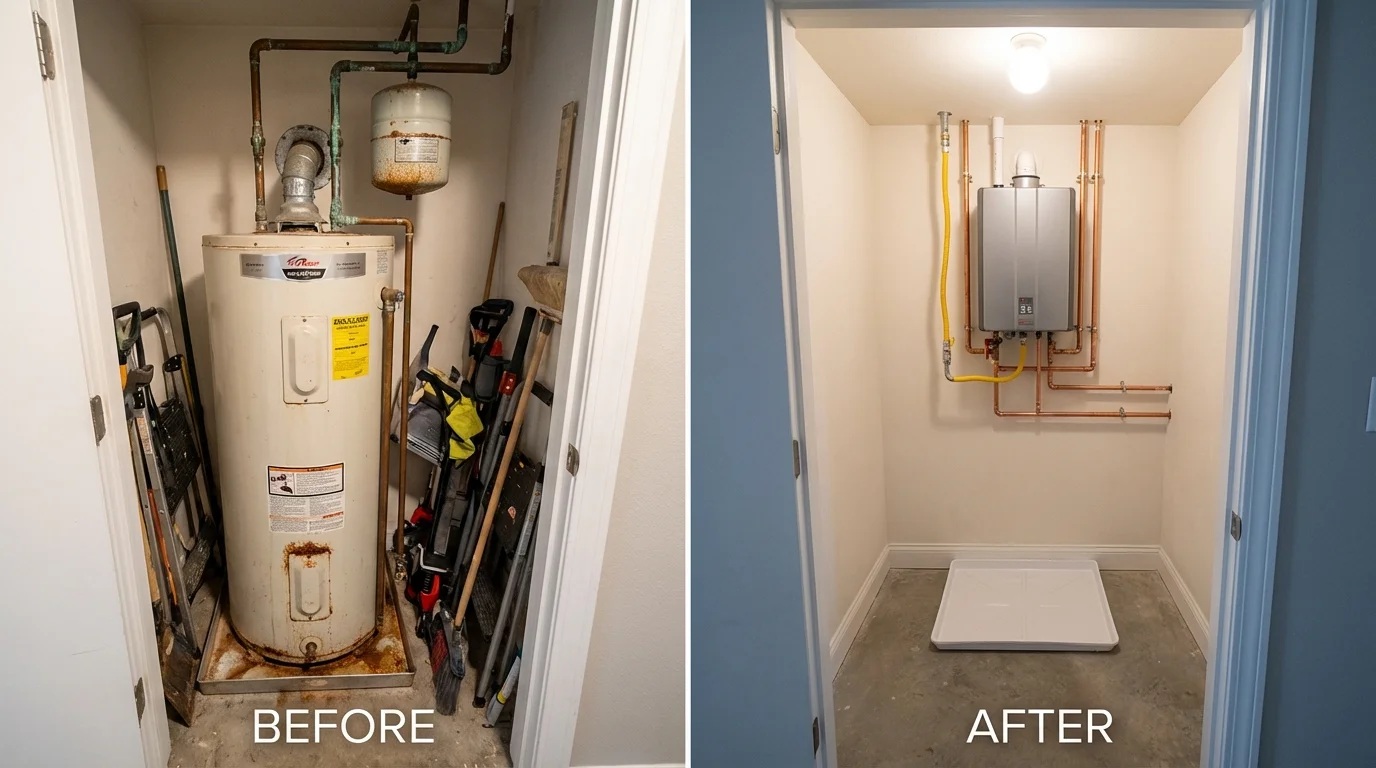 Tank water heater versus wall-mounted tankless unit comparison for Vincentown, NJ homeowners