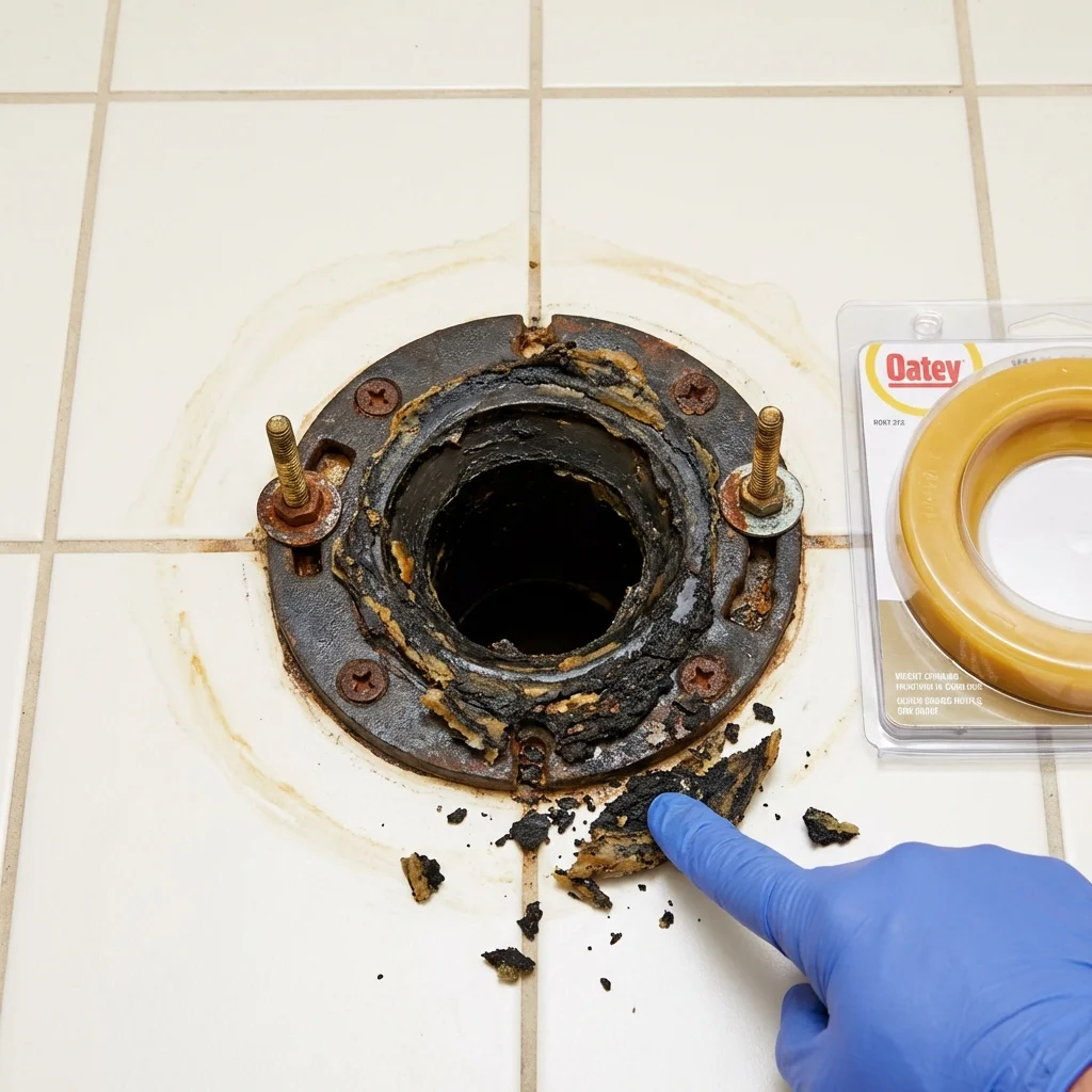 Failed wax ring showing water seepage at the base of a toilet in a Vincentown, NJ home