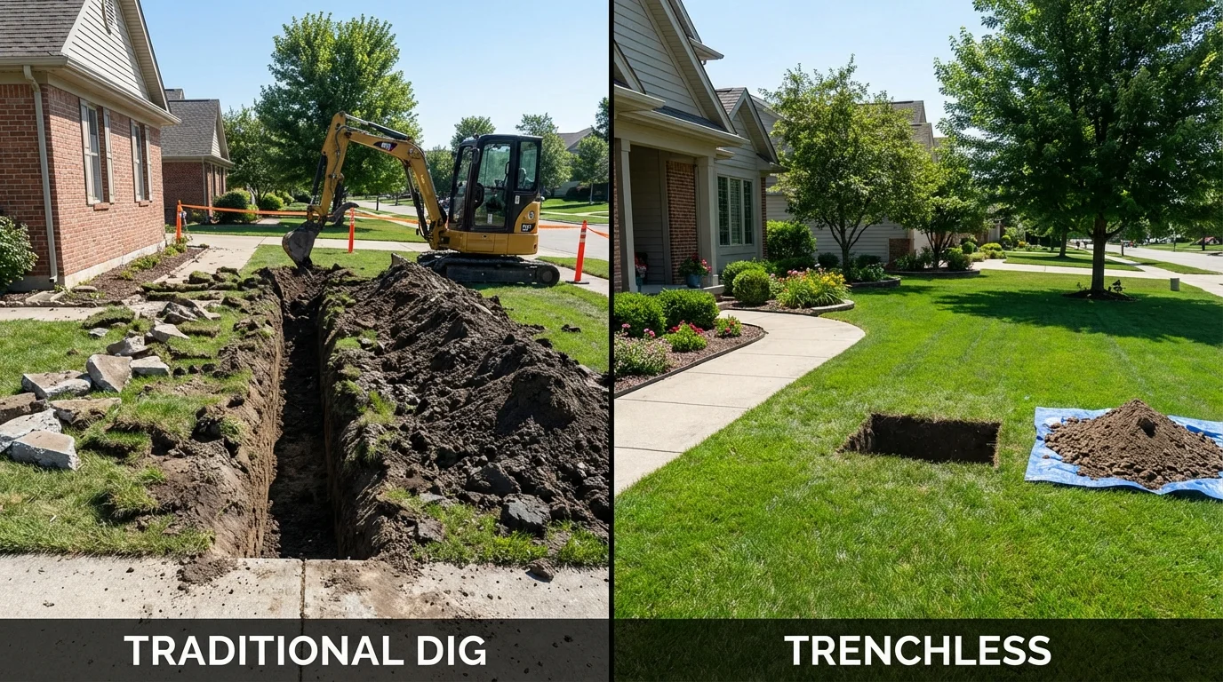 Trenchless sewer repair with minimal yard damage versus traditional excavation in Vincentown, NJ